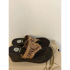 Yellowbox Wedge flip flop sandals natural strap brown 8-8.5" shoes